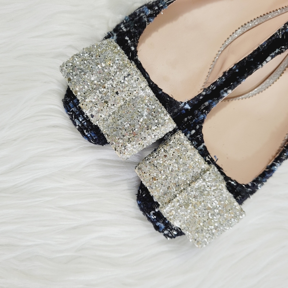 J. Crew Poppy tweed glitter bow flats 7.5 - Picture 3 of 9